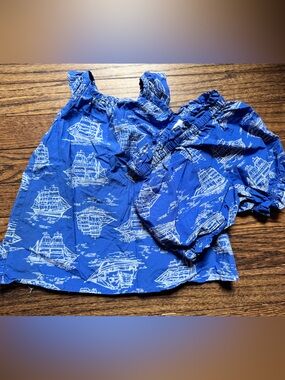 Hanna Andersson Blue Nautical Ship Print Matching Set